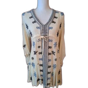 Paparrazi by Biz  White Shirt/Dress with Blue Embroidery Angel Sleeves  Boho